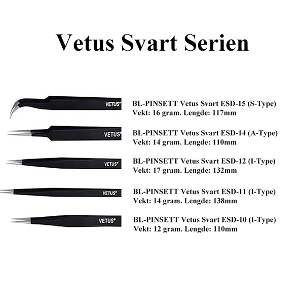 Hovedbilde BL-PINSETT Vetus Svart ESD-10 (I-Type)