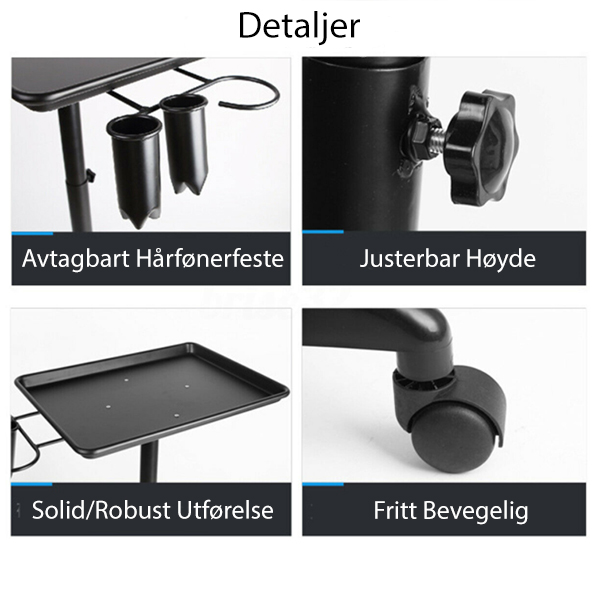Hovedbilde NL-SALONG-BRETT PÅ HJUL MED JUSTERBAR HØYDE - SORT