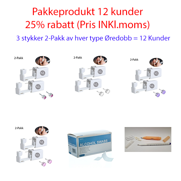 Hovedbilde PAKKE ØREHULLTAKINGSINSTRUMENT 4 typer Øredobb 12 Kunder 25% rab