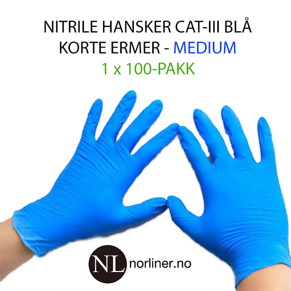 Hovedbilde LM-HANSKE NITRIL Kort Blå - Medium - 100 Pakk